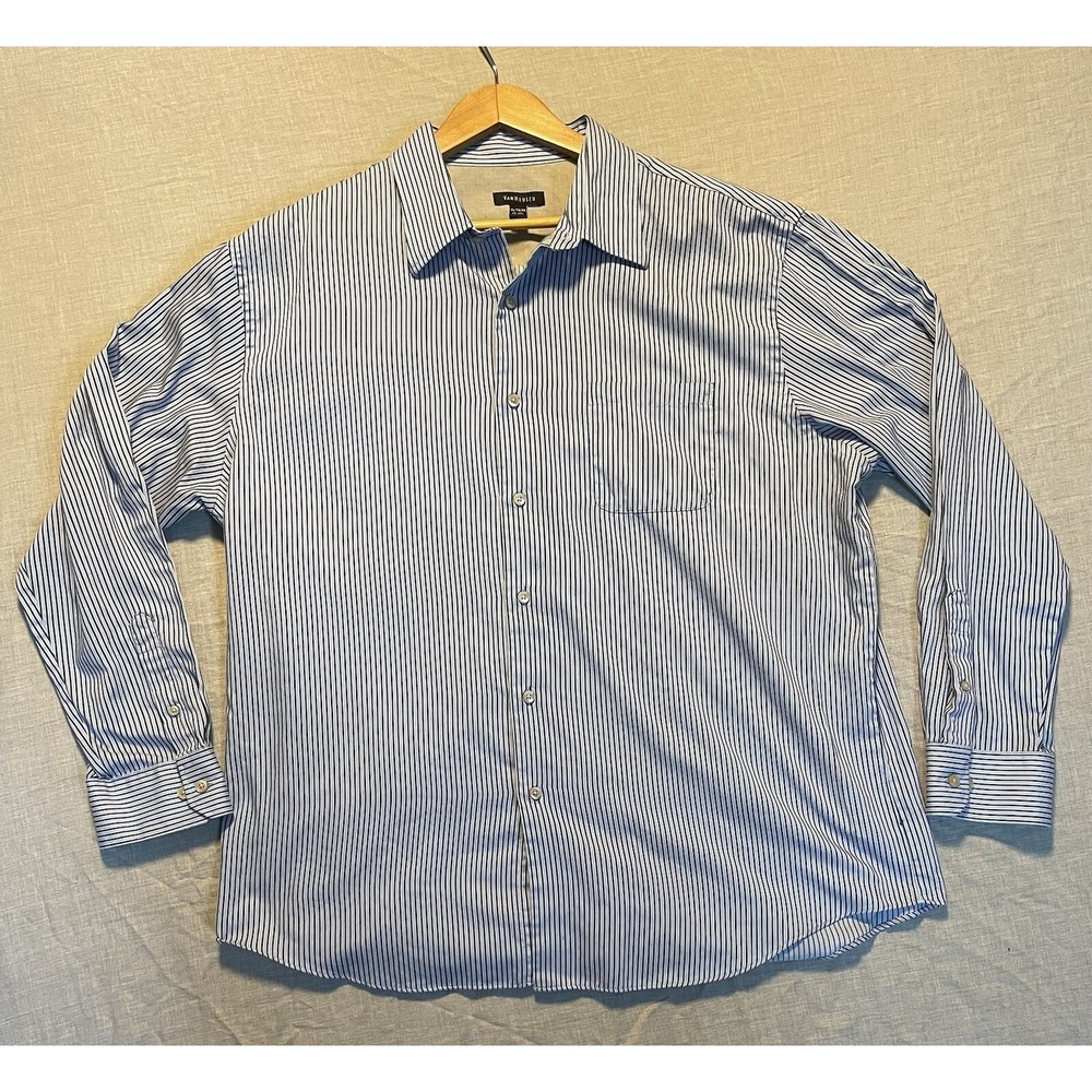 Van Heusen Dress Shirt Mens XL 17-17.5 Blue Stripe Long Sleeve Button Up